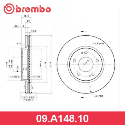 Снят, замена 09.A148.11 Диск тормозной Standard перед 09A14810 Brembo Brembo 09A14810
