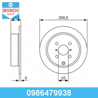 Диск тормозной задний прав/лев 0986479938 Bosch Bosch 0986479938