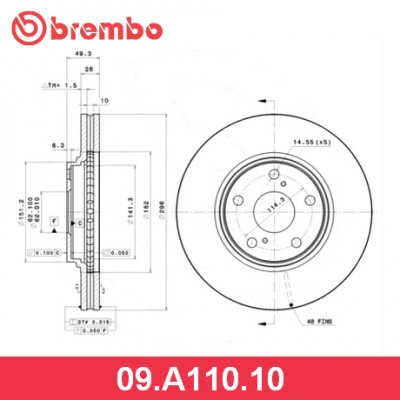 Снят, замена 09.A110.11 Диск тормозной Standard перед 09A11010 Brembo Brembo 09A11010