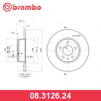 Диск тормозной задний Standard Brembo 08312624
