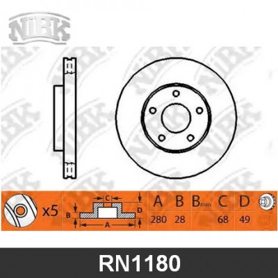 RN1180V Диск тормозной передний NIBK RN1180